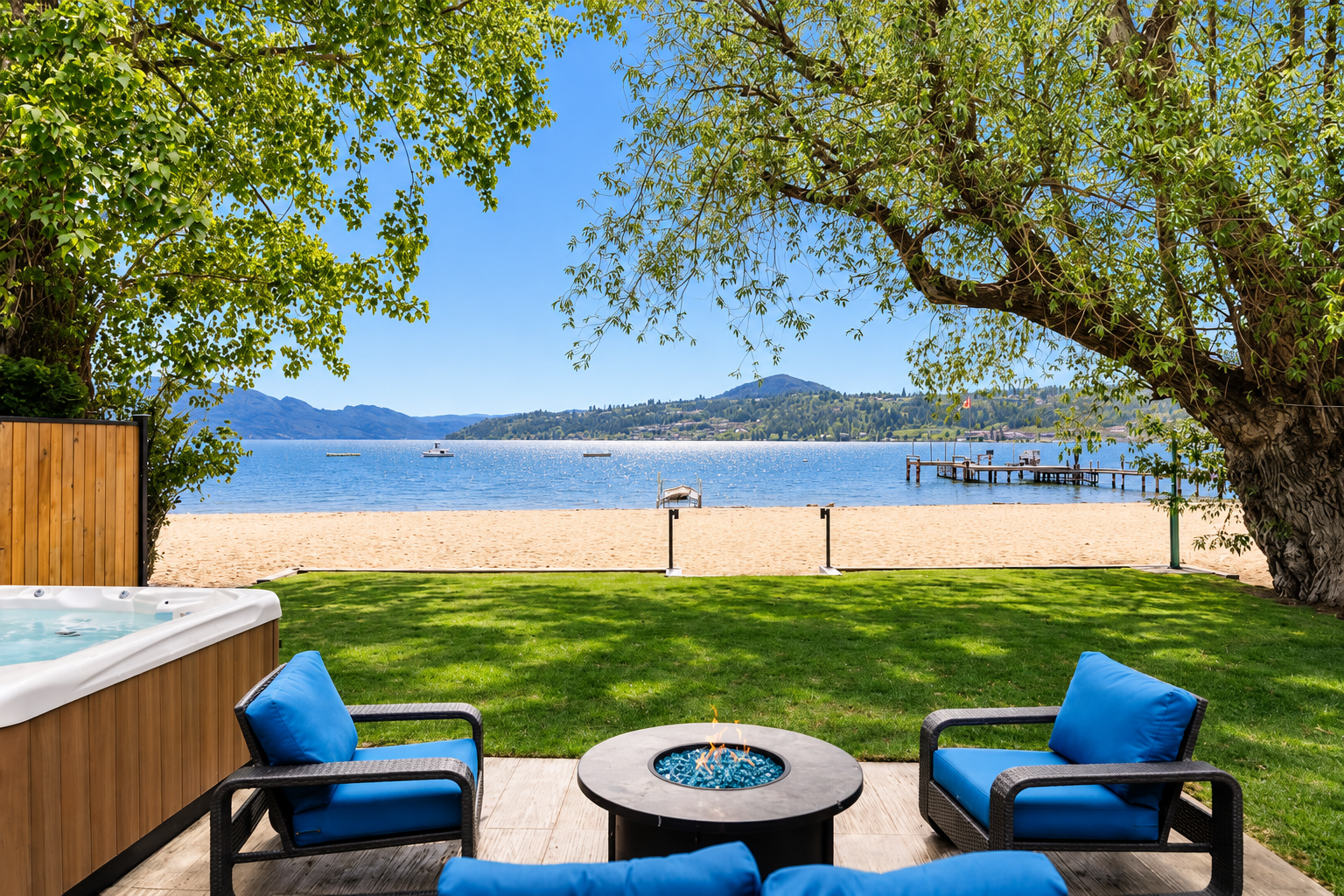 Sunny Okanagan Lake view from the private beach